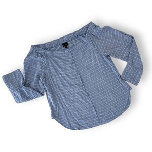 WORTHINGTON Off-the-Shoulder Striped‎ Blue Long Sleeve  Blouse Wm XL